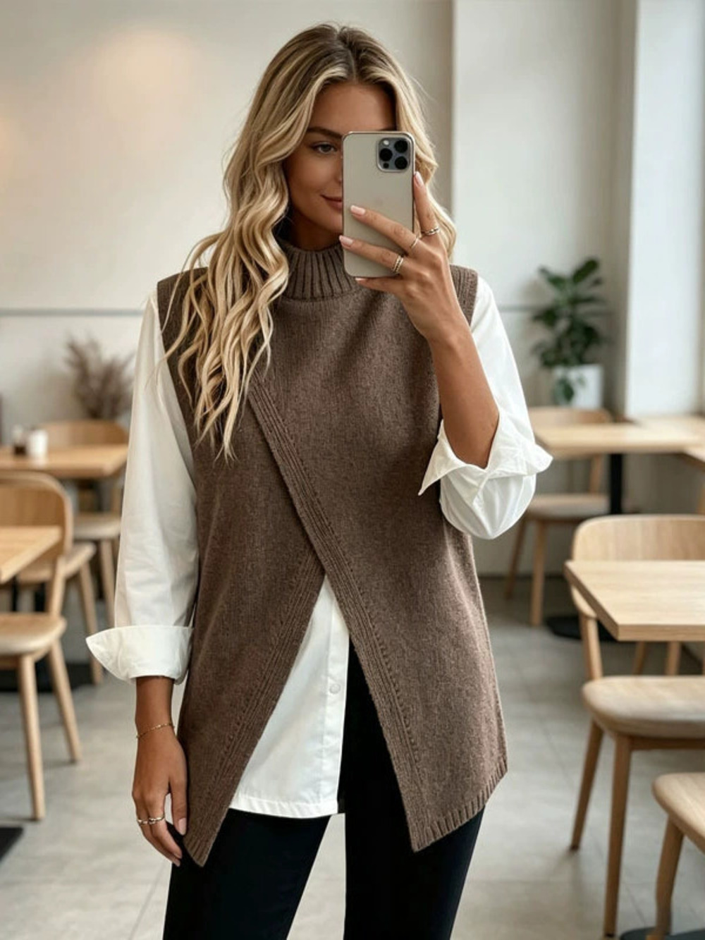 ZARA Unique Soft Knit Sleeveless Vest Side Slit Layering